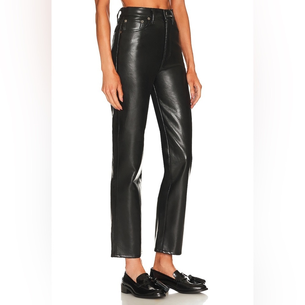 AGOLDE ‘90s Pinch Waist Recycled Leather Black High Waist Pants, Size 31 - Picture 3 of 10